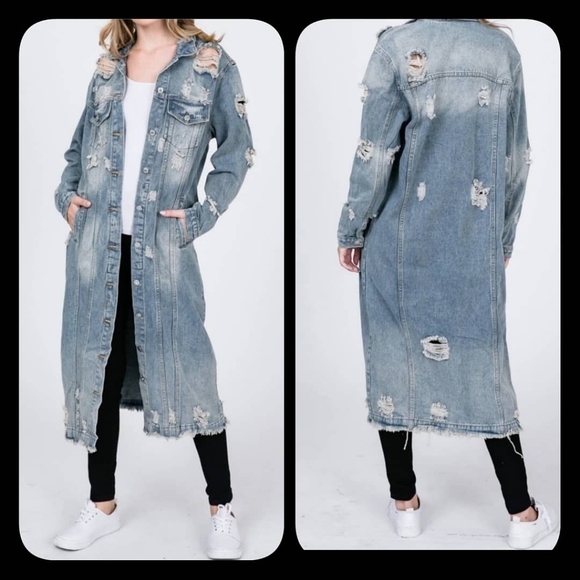 maxi distressed denim jacket